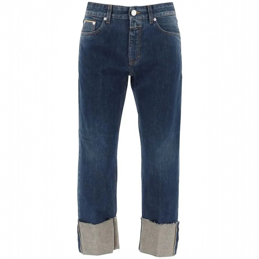 Closed‎ Dark Indigo Selvedge Denim Milo Crop Straight Leg Cuffed Jeans Quality
